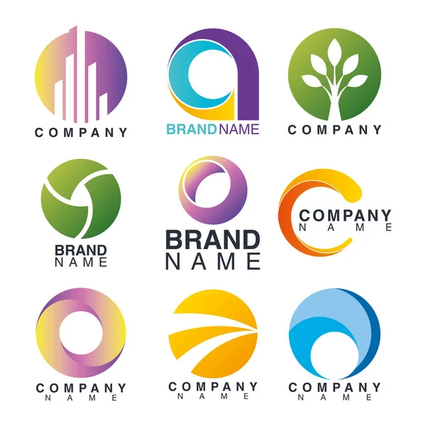 Paquet de neuf emblèmes d'entreprise de marque ensemble — Image vectorielle