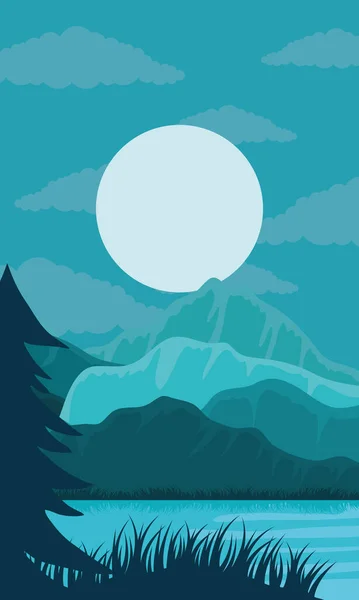 Hermoso paisaje escena de color azul con lago — Vector de stock