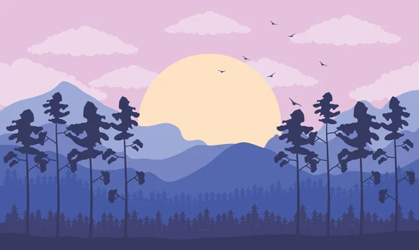 Hermoso paisaje con montañas y árboles — Vector de stock