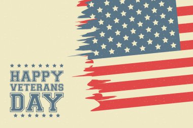 Mutlu Gaziler Günü kartı, harfler ve Amerikan bayrağı.