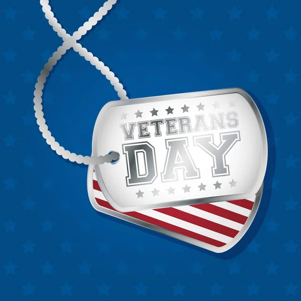 Ευτυχισμένη ημέρα βετεράνων κάρτα εορτασμού με μετάλλια και σημαία ΗΠΑ — Διανυσματικό Αρχείο