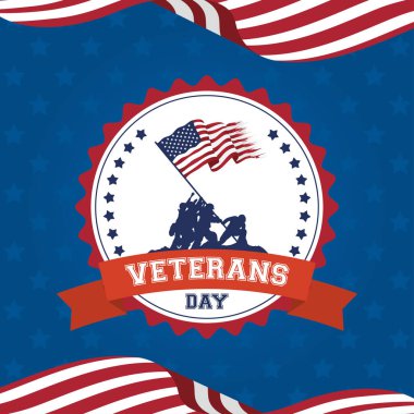 Mutlu gaziler günü kartı. Askerler bayrağı kaldırıyor.