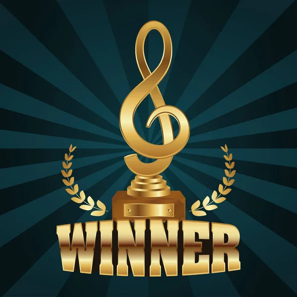 Winner trophy music note golden with wreath — Stock Vector