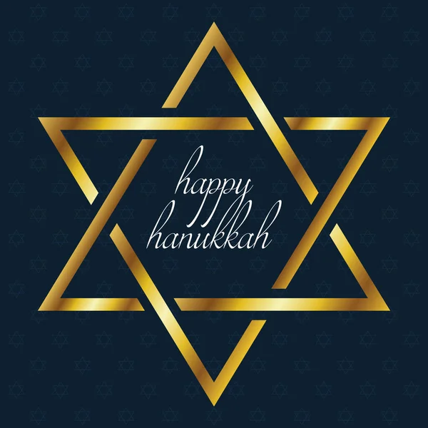 Feliz cartão de celebração hanukkah com letras em estrela dourada —  Vetores de Stock