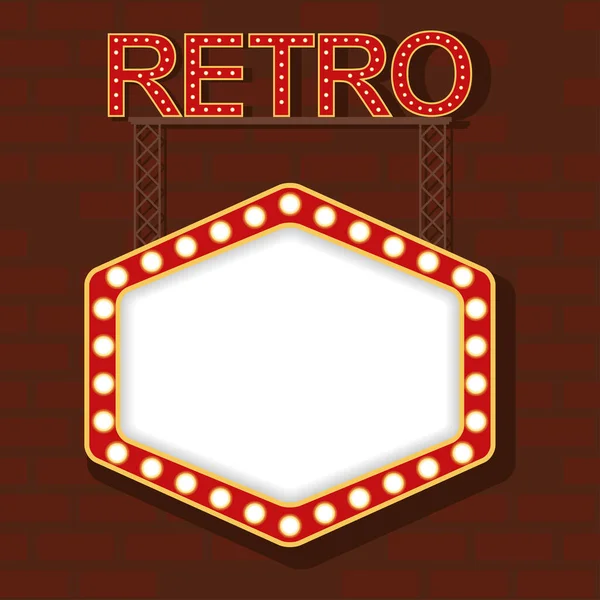 Retro palavra e luz hexágono figura quadro na parede —  Vetores de Stock