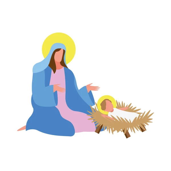 Marie vierge et Jésus mangeoire icône de caractère — Image vectorielle