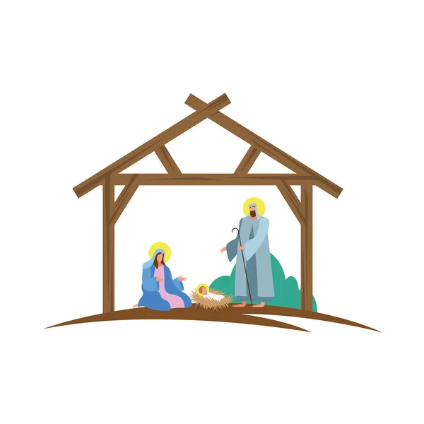 Sainte famille mangers personnages dans stable scène — Image vectorielle