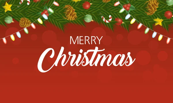ライトの色がかかっている幸せなメリークリスマスカード — ストックベクタ