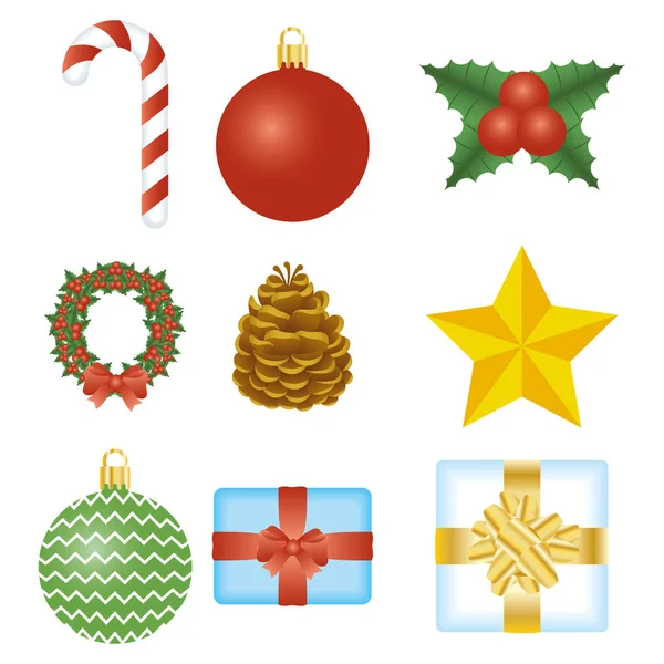 Bundle of merry christmas set icons — Stock Vector