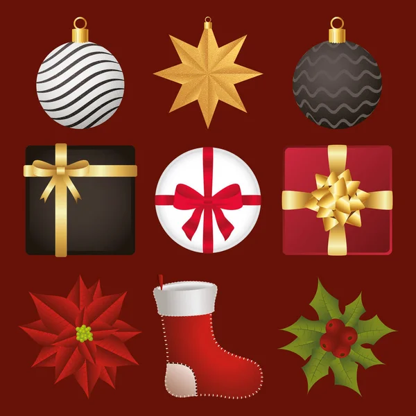 Paquete de feliz feliz feliz Navidad conjunto de iconos — Archivo Imágenes Vectoriales