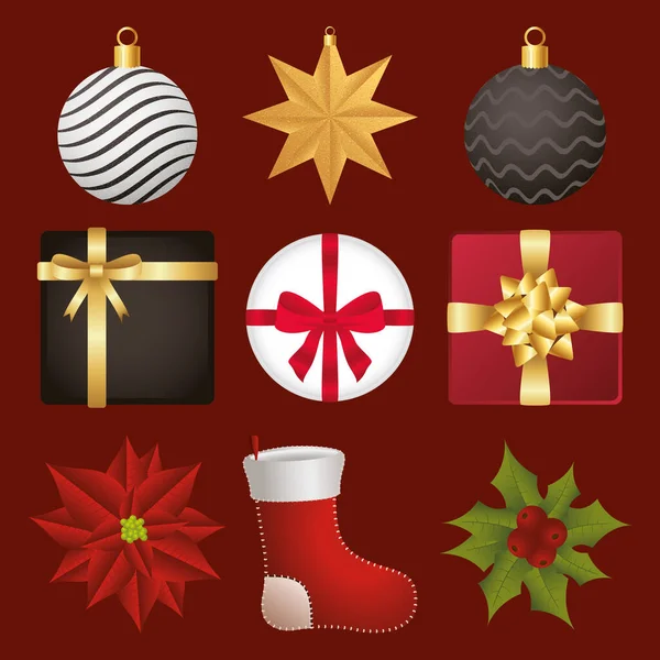 Bundle of happy christmas set icons — стоковый вектор