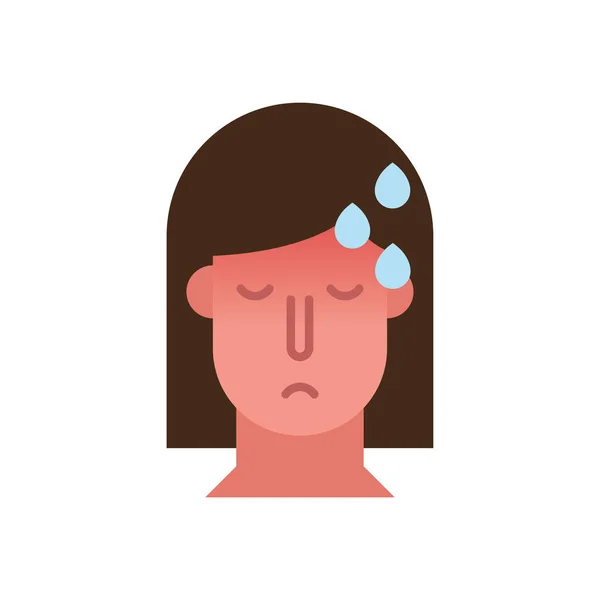 Mujer con fiebre covid19 síntoma icono de estilo plano — Vector de stock