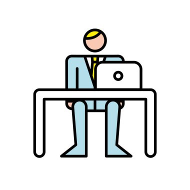 İş adamı ofis Avatar karakterinde dizüstü bilgisayarla çalışıyor.