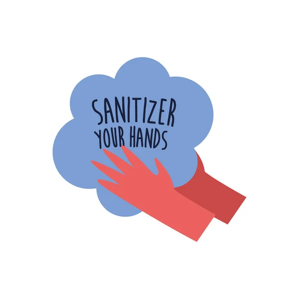 Desinfectante tus manos campaña de letras hecha a mano estilo plano — Vector de stock