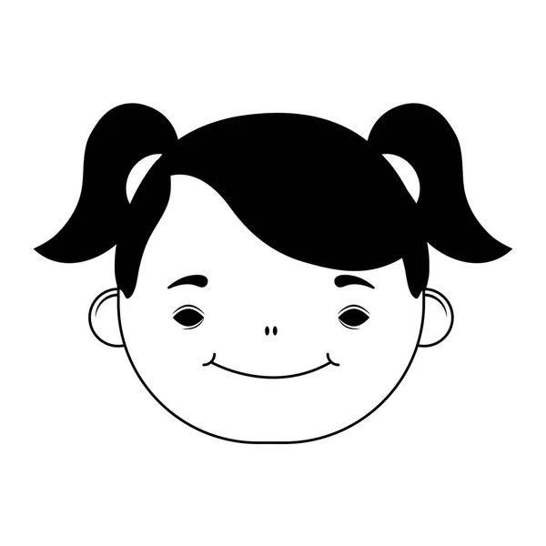 Feliz niña cabeza carácter línea estilo — Vector de stock