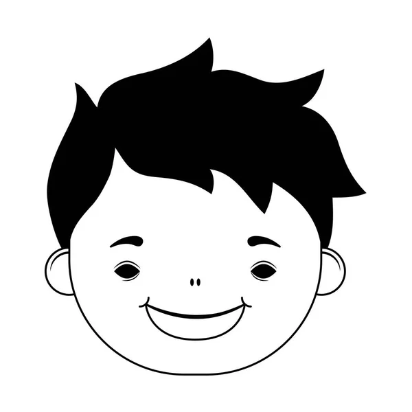 Glad liten pojke huvud karaktär linje stil — Stock vektor