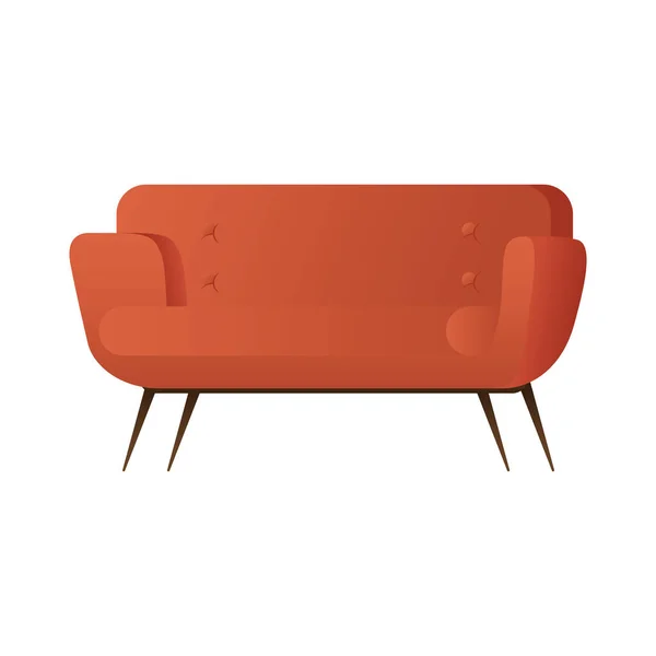 Sofá rojo muebles dobles casa aislada — Vector de stock