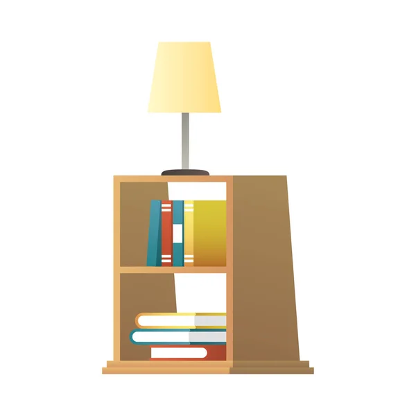 Lamp in wooden bookscase house forniture — Stock Vector