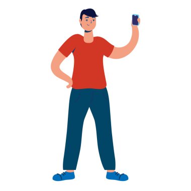 Genç adam akıllı telefon teknolojisi kullanıyor.