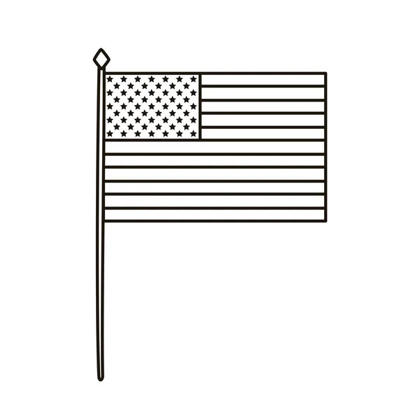 Estados Unidos da América bandeira no pólo acenando ícone estilo linha — Vetor de Stock