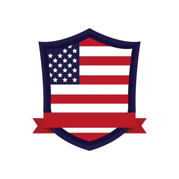 Estados Unidos da América bandeira em escudo com fita —  Vetores de Stock