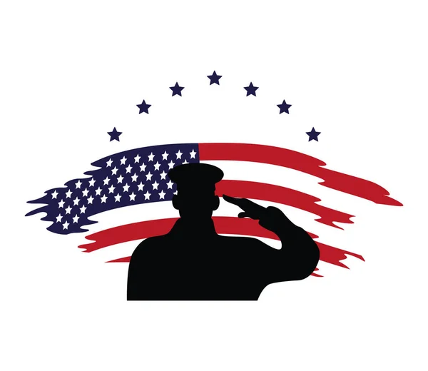 Officer military silhouette of usa flag painted — Stock Vector