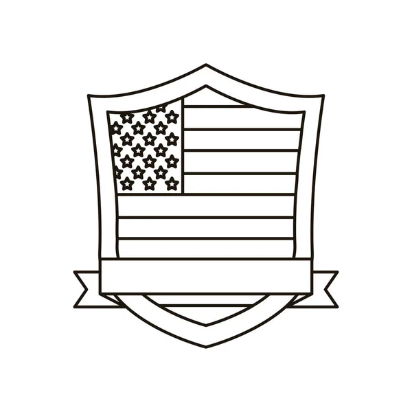 Drapeau des États-Unis d'Amérique dans le bouclier avec icône de style de ligne de ruban — Image vectorielle