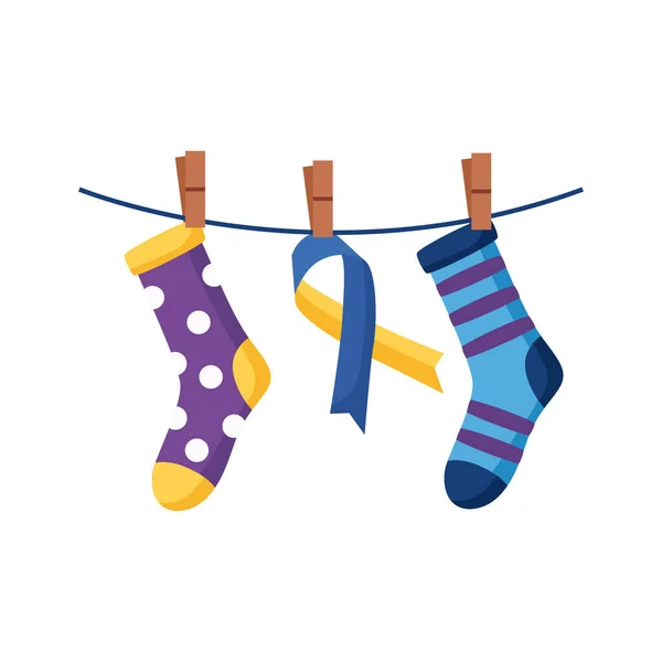 Вниз синдром кампанії стрічка висить з шкарпетками плоский стиль значок — стоковий вектор
