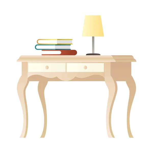 램프와 테이블 나무로 된 집의 음행에 관한 책들 — 스톡 벡터