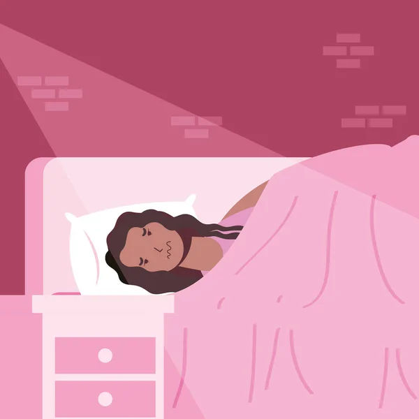 Afro kvinna som lider av sömnlöshet karaktär — Stock vektor