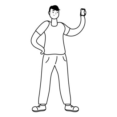 Genç adam akıllı telefon teknolojisi tarzı kullanıyor.