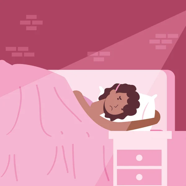 Afro mujer que sufre de insomnio carácter — Archivo Imágenes Vectoriales