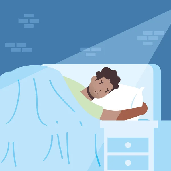 Afro-Mann leidet an Schlaflosigkeit — Stockvektor