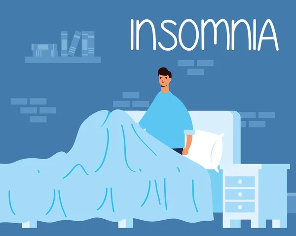 Manusia menderita karakter insomnia - Stok Vektor