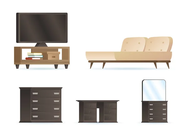 Paket av sovrum möbler hus set ikoner — Stock vektor