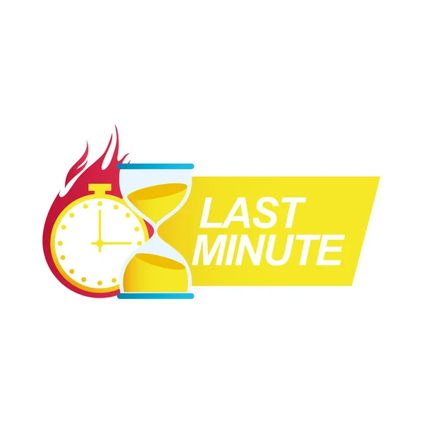 Last minute sale countdown badge met zandloper en chronometer — Stockvector