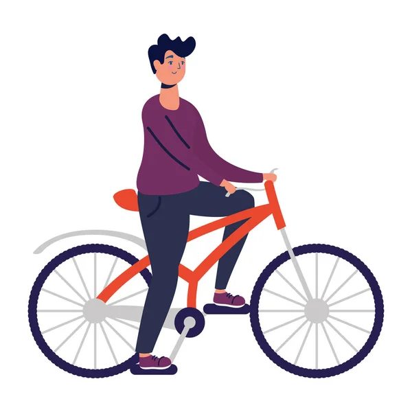 Jeune homme faire du vélo pratiquer l'activité — Image vectorielle