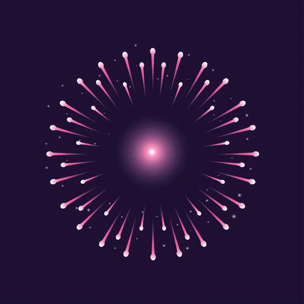 Rózsaszín tűzijáték fröccsenő fények az égen éjszaka — Stock Vector