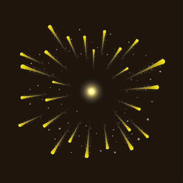 Yellow fireworks splash lights in sky night — Stock Vector