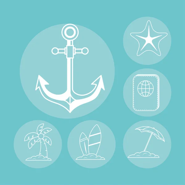 Anchor with set line style icons — Stock Vector