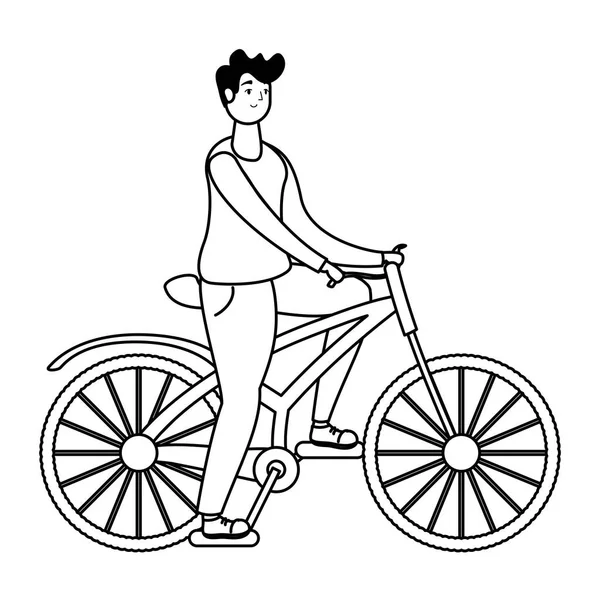 Ung man rida cykel öva aktivitet linje stil — Stock vektor
