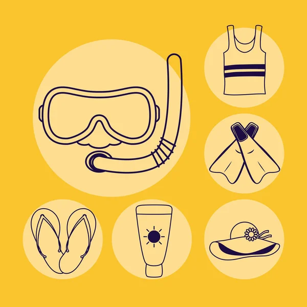 Snorkel accessoire en set pictogrammen lijn stijl — Stockvector