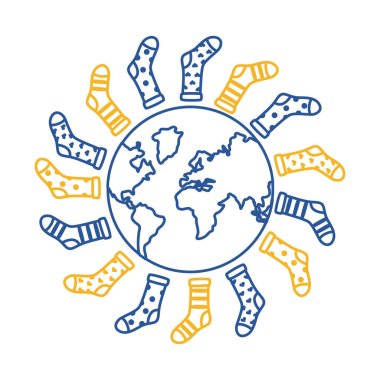 down syndrome socks around the world line style icon clipart
