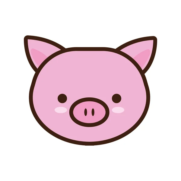 Lindo poco cerdo kawaii línea de animales y estilo de relleno — Vector de stock