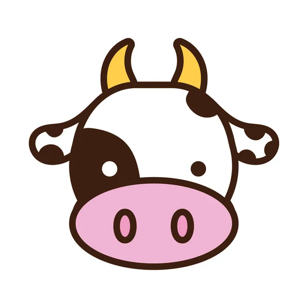 Cute little cow kawaii animal line and fill style — Stock Vector