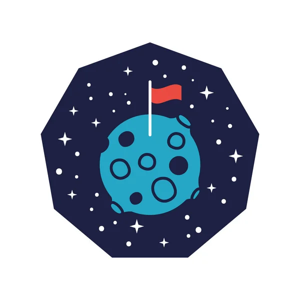 Space badge with mars planet with flag line and fill style — стоковый вектор