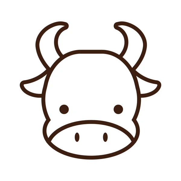 Lindo poco toro kawaii línea de animales estilo — Vector de stock