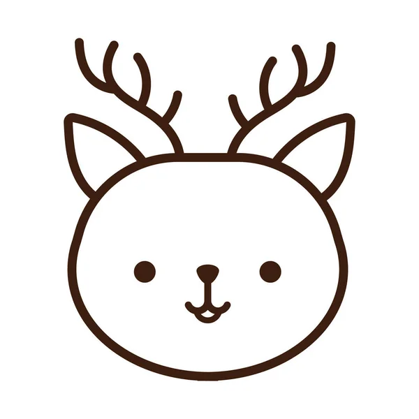 Cute little reindeer kawaii animal line style — Stock Vector