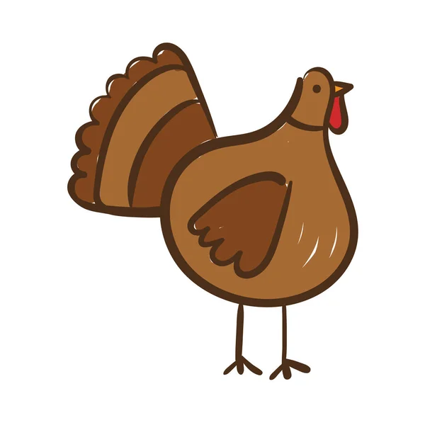 Thanksgiving turkey bird hand draw style icon — Stock Vector