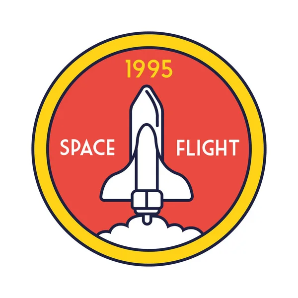 Круговой бейдж с полетом космического корабля и стилем заполнения — стоковый вектор